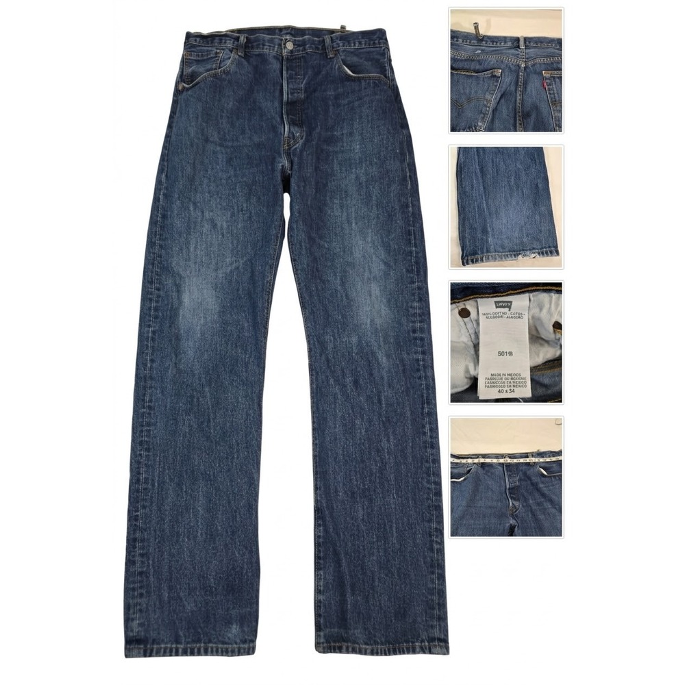 Vintage Levis 501 Button Fly Jeans 40x34 Blue Denim Made in Mexico Thrashed Work